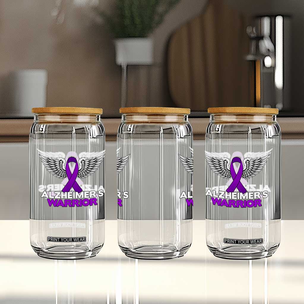 Alzheimers Warrior Glass Can Purple Ribbon Angel Wings Memory Support Gift TS12 Print Your Wear