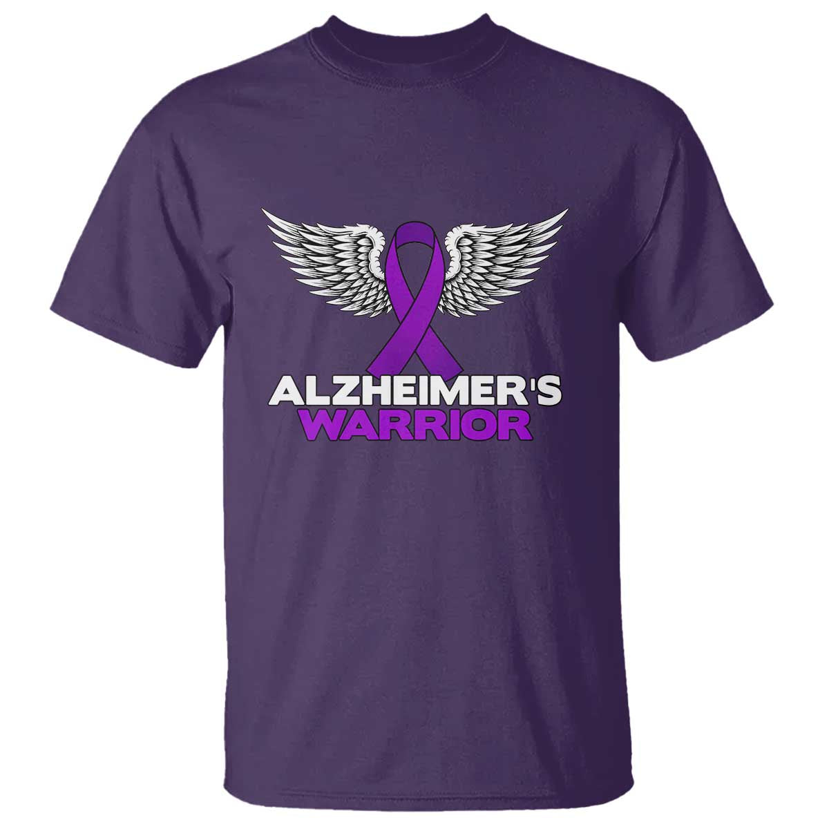 Alzheimers Warrior T Shirt Purple Ribbon Angel Wings Memory Support Gift TS12 Purple Print Your Wear