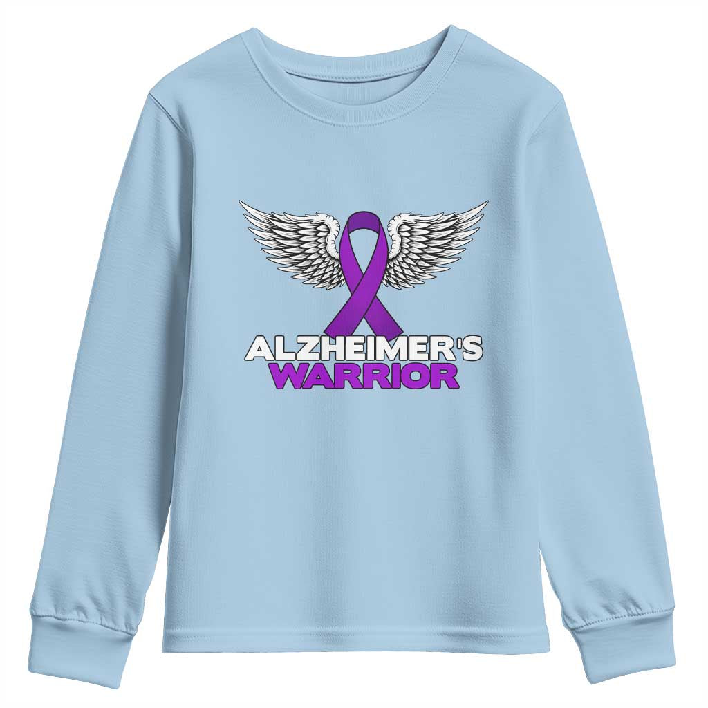 Alzheimers Warrior Youth Sweatshirt Purple Ribbon Angel Wings Memory Support Gift TS12 Light Blue Print Your Wear
