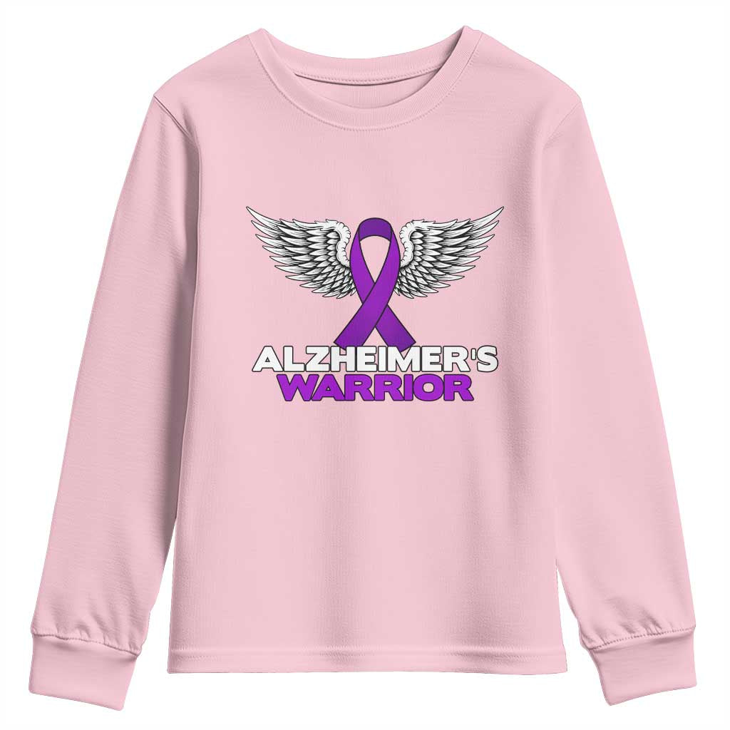 Alzheimers Warrior Youth Sweatshirt Purple Ribbon Angel Wings Memory Support Gift TS12 Light Pink Print Your Wear