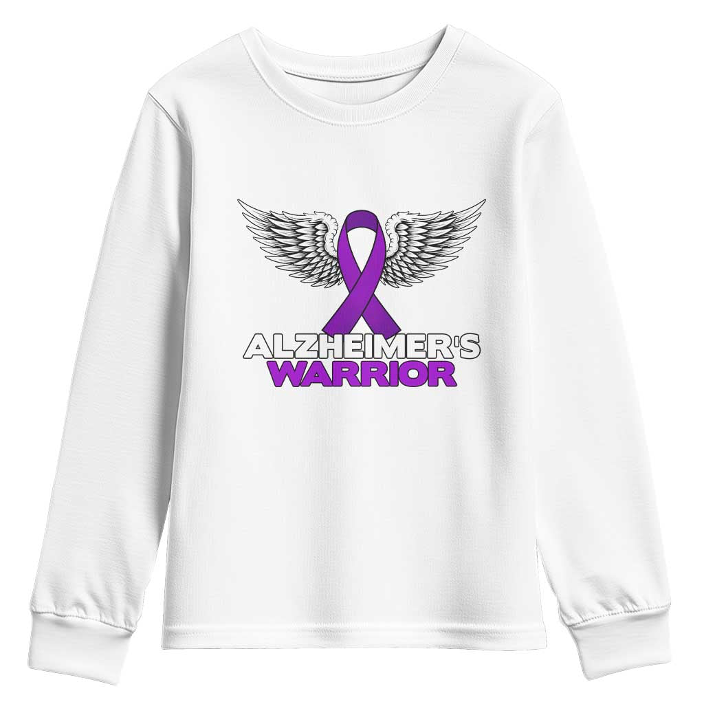 Alzheimers Warrior Youth Sweatshirt Purple Ribbon Angel Wings Memory Support Gift TS12 White Print Your Wear