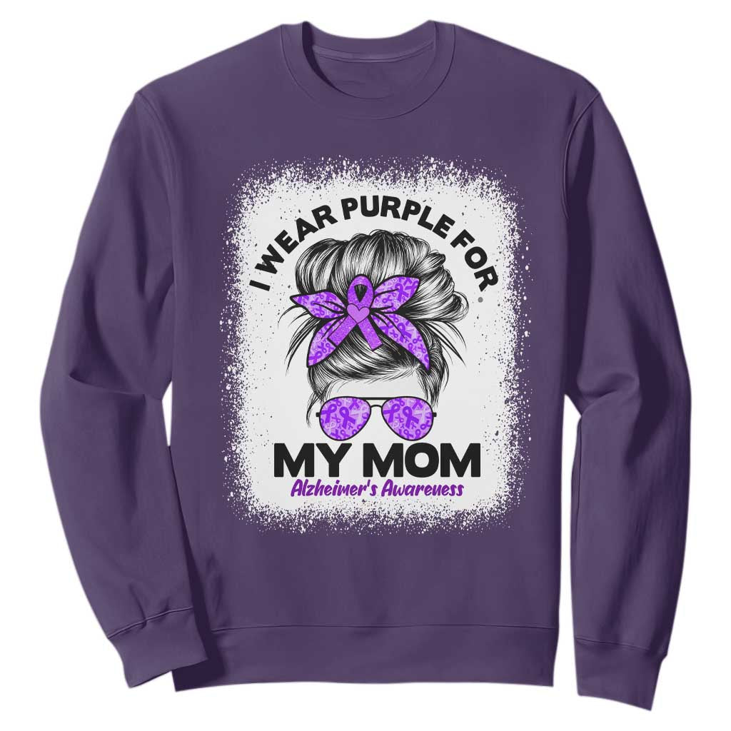 I Wear Purple For My Mom Sweatshirt Alzheimers Awareness Messy Bun Graphic TS12 Purple Print Your Wear