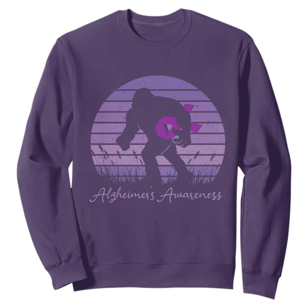 Vintage Bigfoot Alzheimers Awareness Sweatshirt Purple Ribbon Support Graphic TS12 Purple Print Your Wear
