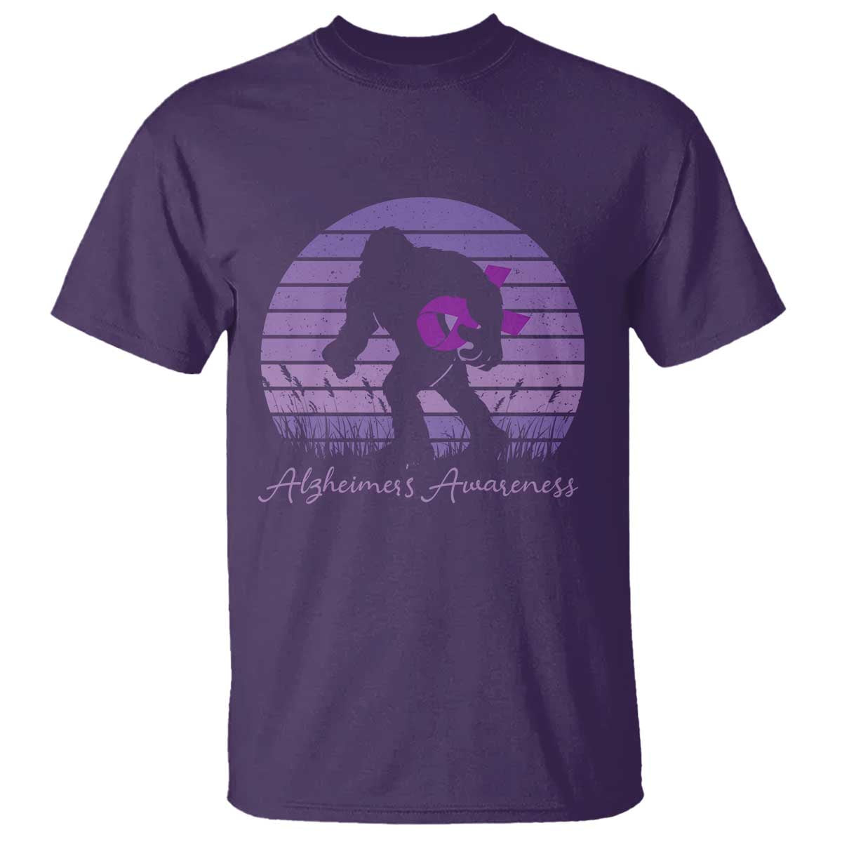 Vintage Bigfoot Alzheimers Awareness T Shirt Purple Ribbon Support Graphic TS12 Purple Print Your Wear