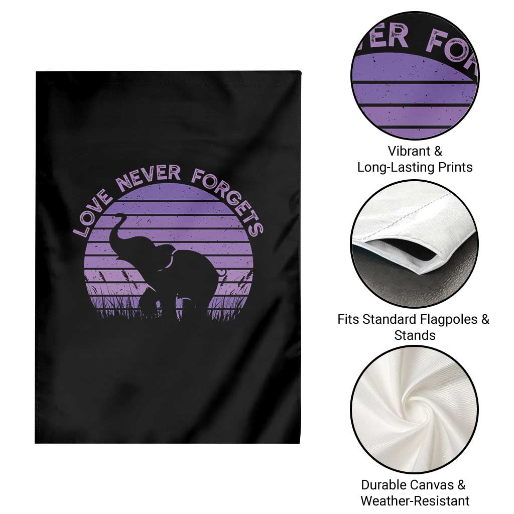 Alzheimer's Awareness Support Garden Flag Vintage Elephant Love Never Forgets TS12 Print Your Wear