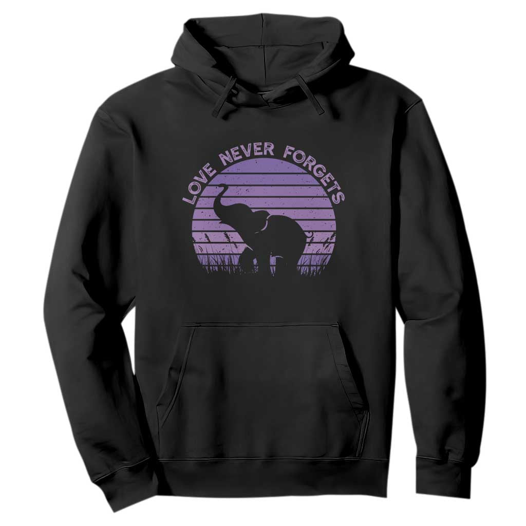 Alzheimer's Awareness Support Hoodie Vintage Elephant Love Never Forgets TS12 Black Print Your Wear