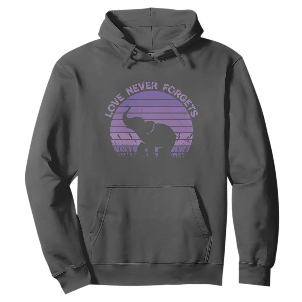 Alzheimer's Awareness Support Hoodie Vintage Elephant Love Never Forgets TS12 Dark Heather Print Your Wear