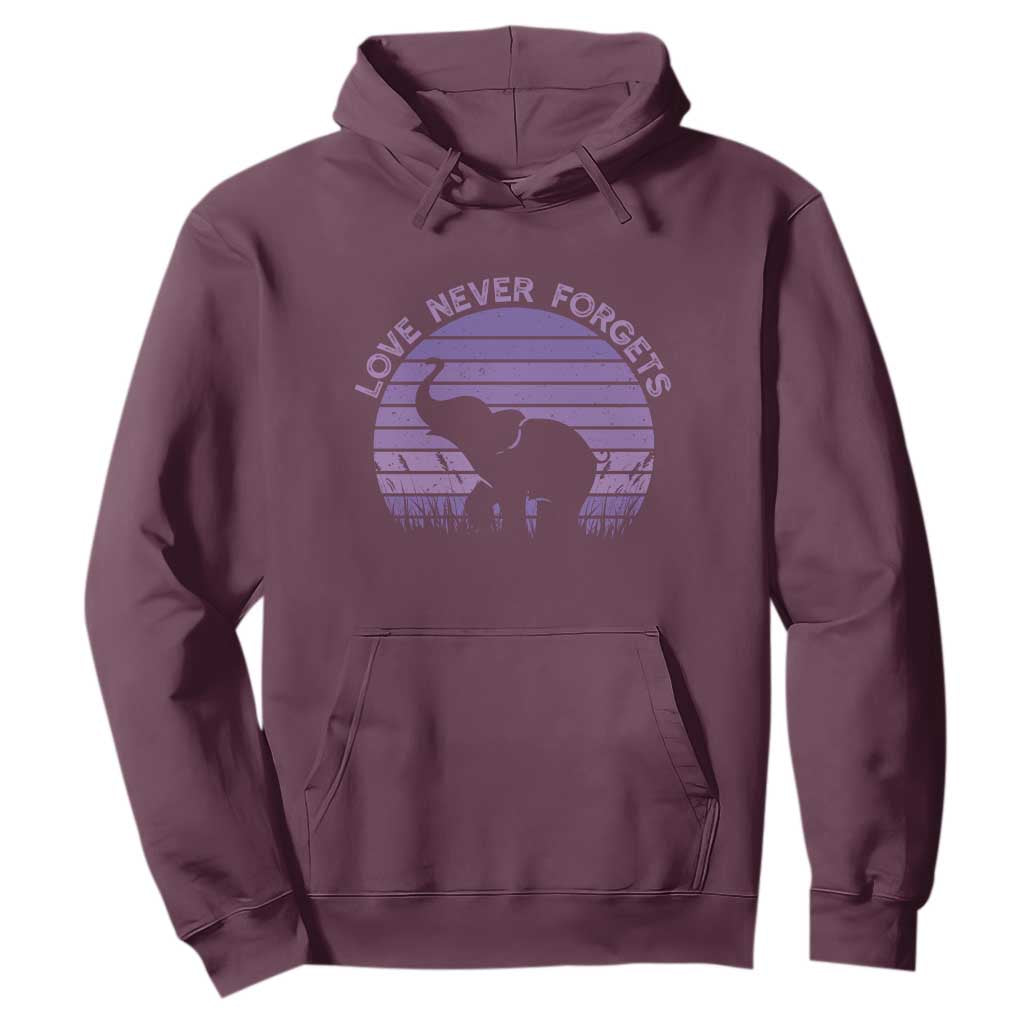 Alzheimer's Awareness Support Hoodie Vintage Elephant Love Never Forgets TS12 Maroon Print Your Wear