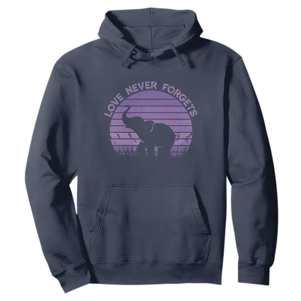 Alzheimer's Awareness Support Hoodie Vintage Elephant Love Never Forgets TS12 Navy Print Your Wear
