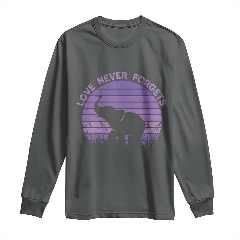 Alzheimer's Awareness Support Long Sleeve Shirt Vintage Elephant Love Never Forgets TS12 Dark Heather Print Your Wear