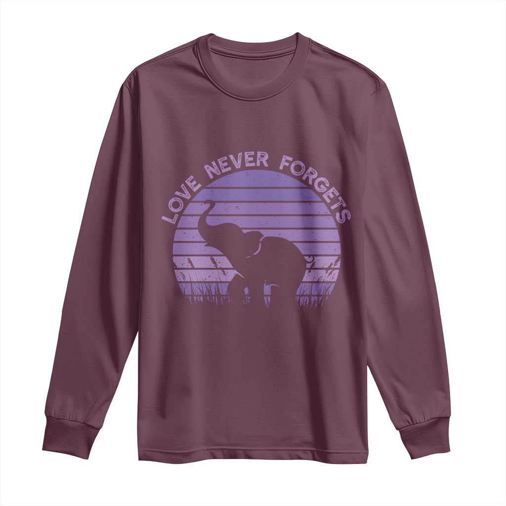 Alzheimer's Awareness Support Long Sleeve Shirt Vintage Elephant Love Never Forgets TS12 Maroon Print Your Wear