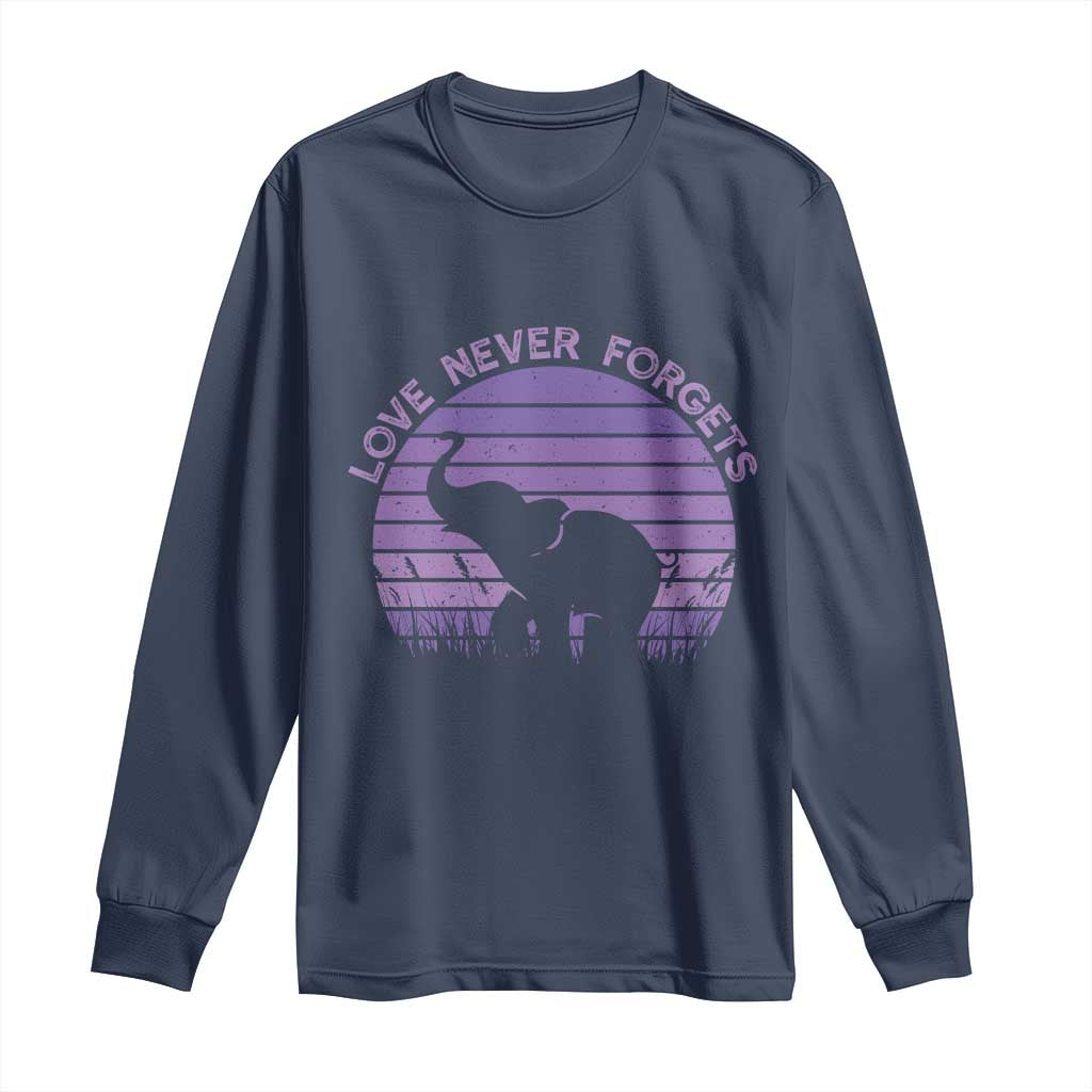 Alzheimer's Awareness Support Long Sleeve Shirt Vintage Elephant Love Never Forgets TS12 Navy Print Your Wear
