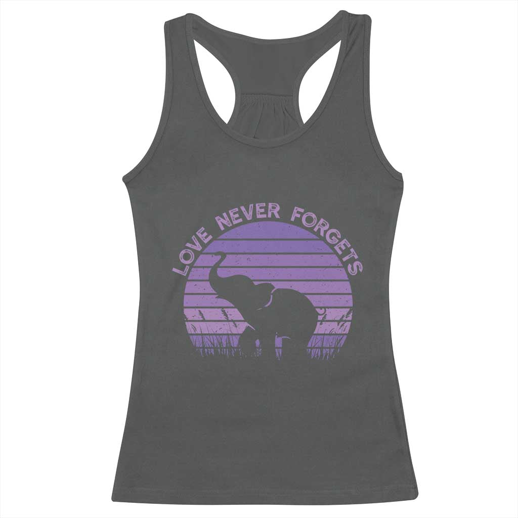 Alzheimer's Awareness Support Racerback Tank Top Vintage Elephant Love Never Forgets TS12 Dark Heather Print Your Wear