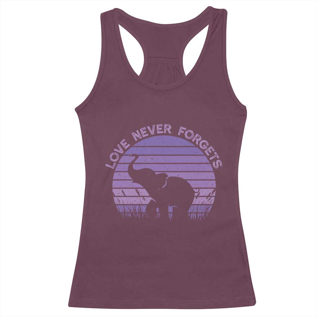 Alzheimer's Awareness Support Racerback Tank Top Vintage Elephant Love Never Forgets TS12 Maroon Print Your Wear