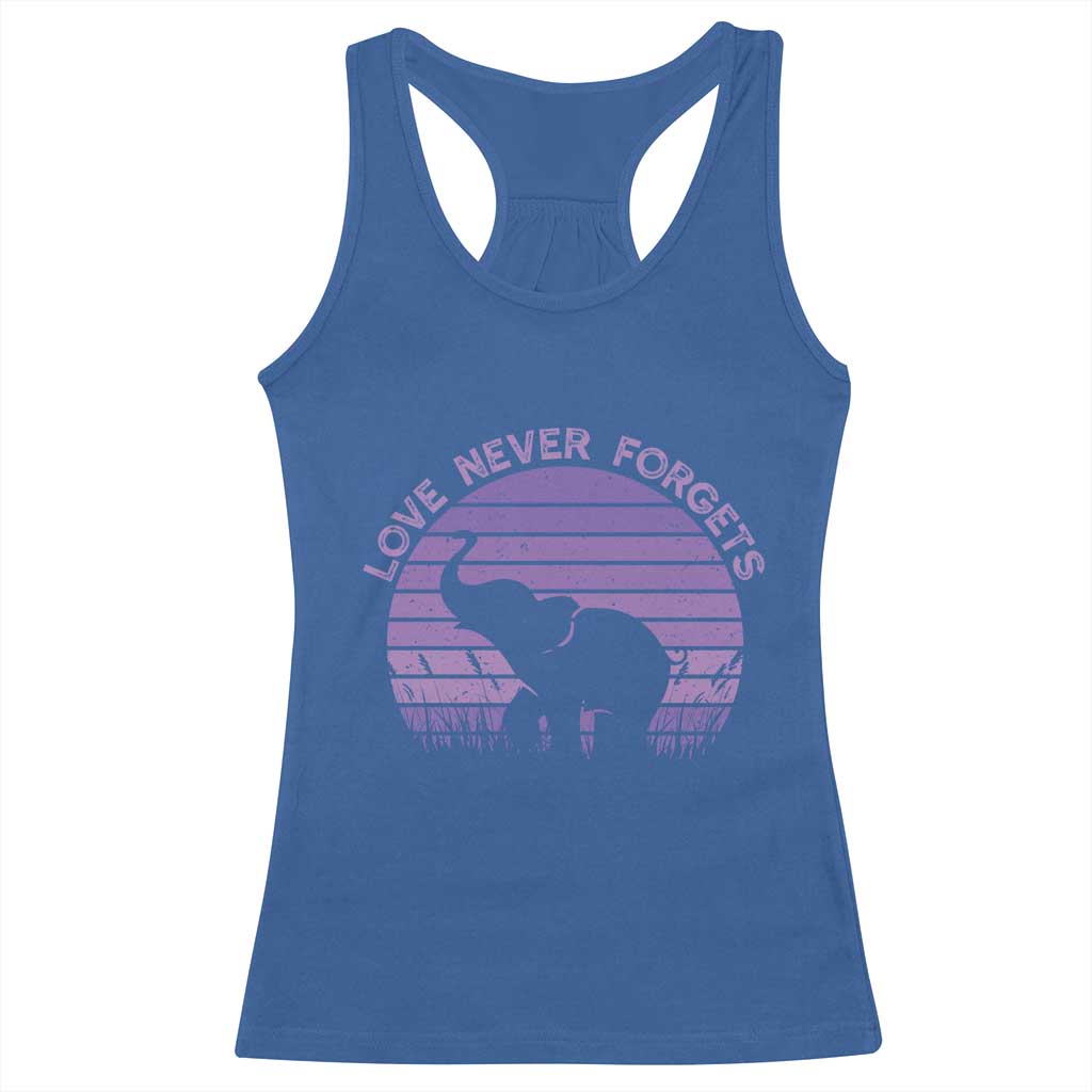 Alzheimer's Awareness Support Racerback Tank Top Vintage Elephant Love Never Forgets TS12 Royal Blue Print Your Wear