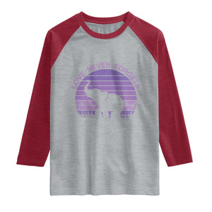 Alzheimer's Awareness Support Raglan Shirt Vintage Elephant Love Never Forgets TS12 Heather Gray Heather Red Print Your Wear