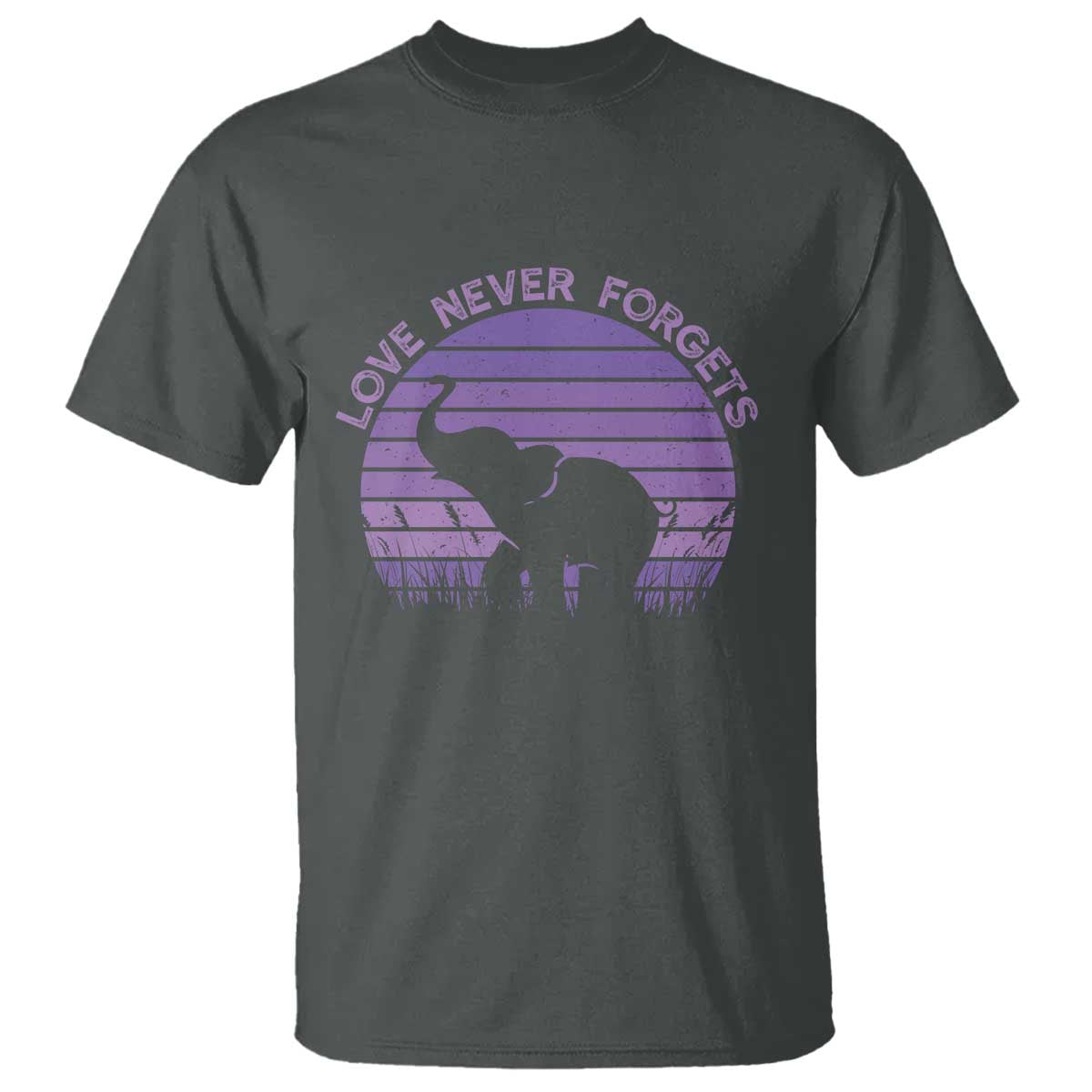 Alzheimer's Awareness Support T Shirt Vintage Elephant Love Never Forgets TS12 Dark Heather Print Your Wear