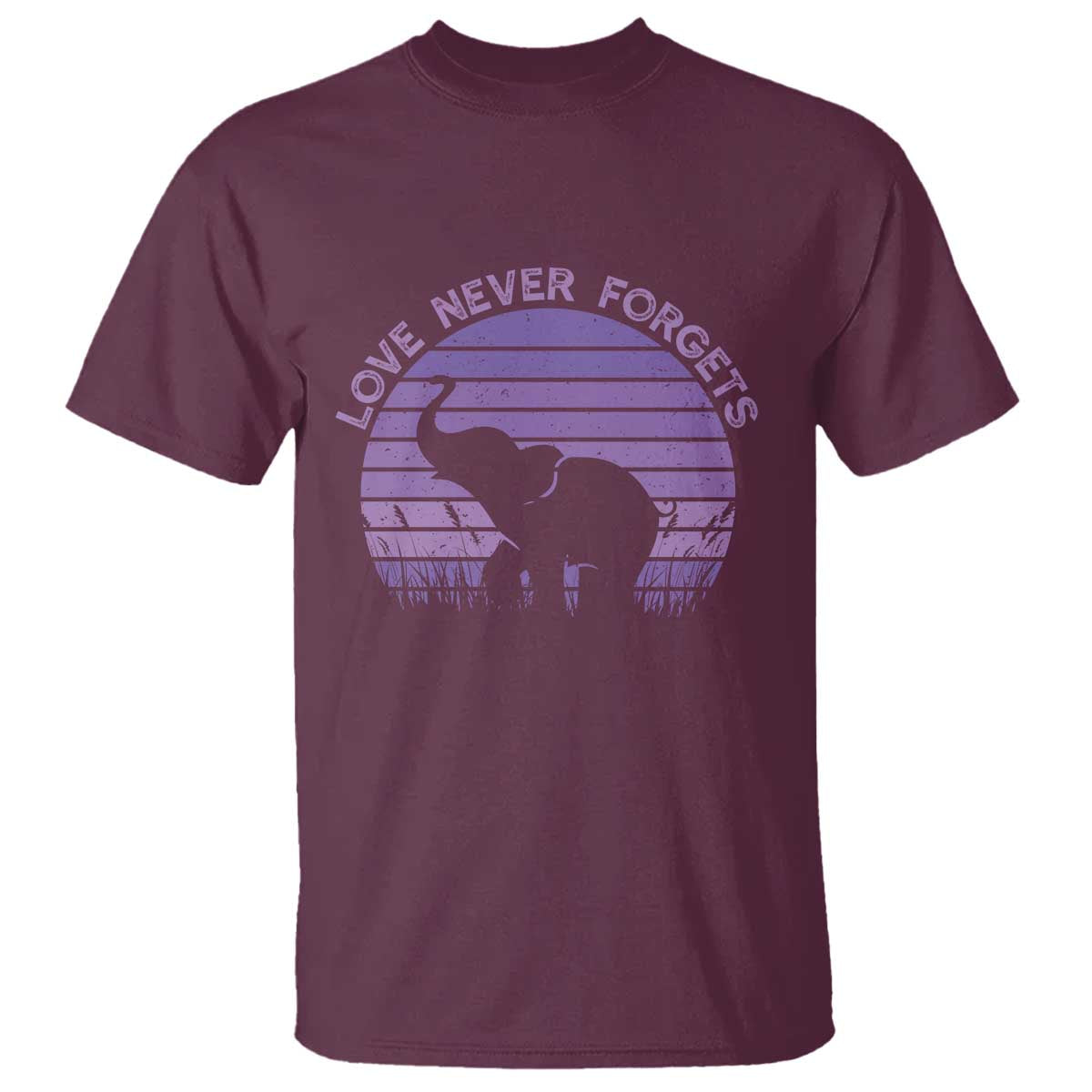 Alzheimer's Awareness Support T Shirt Vintage Elephant Love Never Forgets TS12 Maroon Print Your Wear