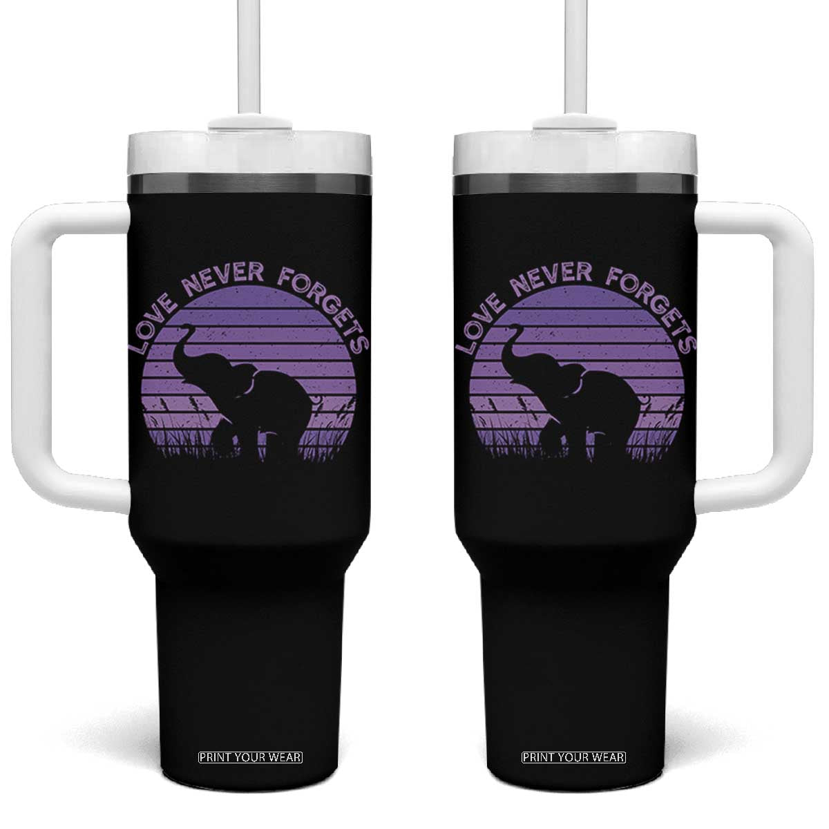 Alzheimer's Awareness Support Tumbler With Handle Vintage Elephant Love Never Forgets TS12 One Size: 40 oz Black Print Your Wear