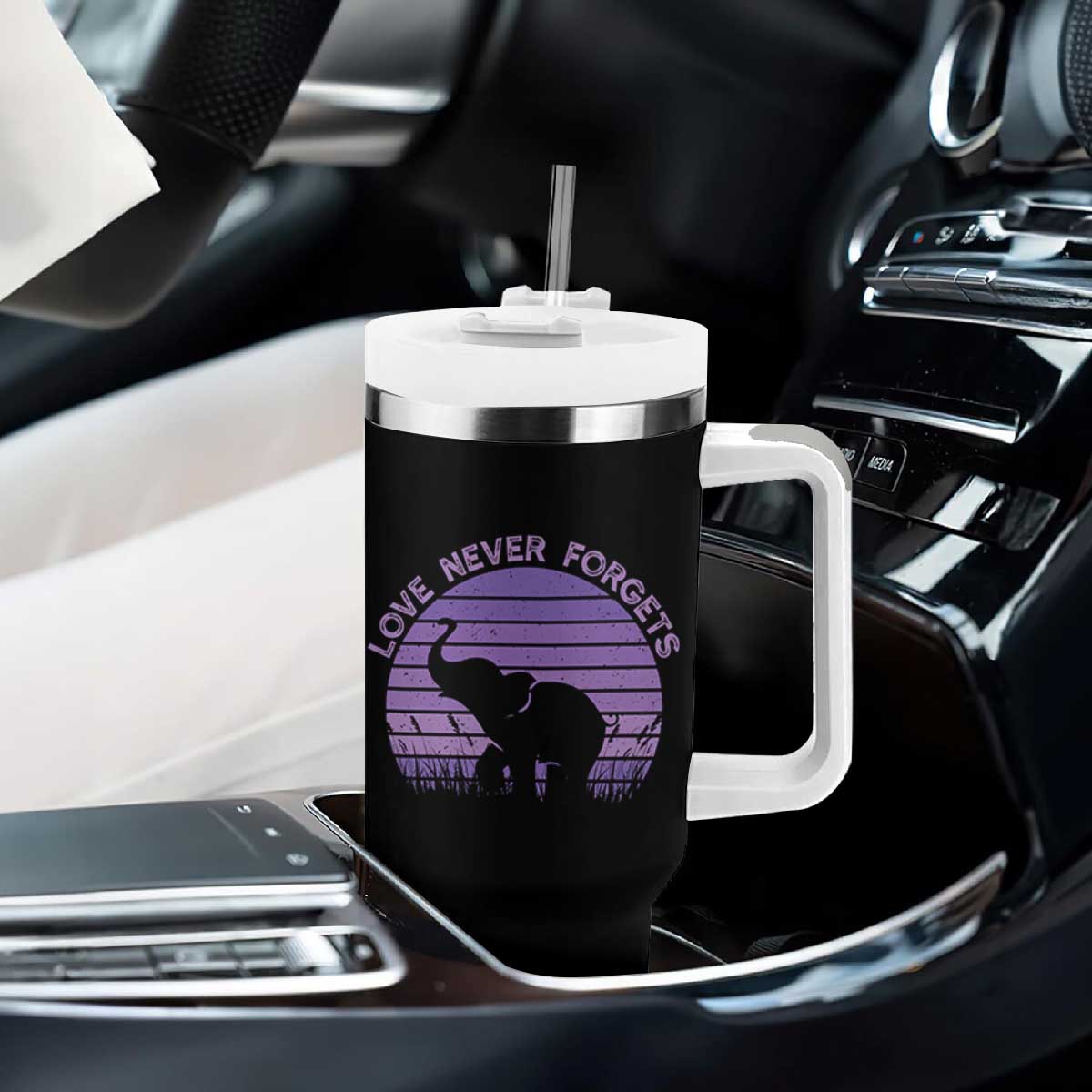 Alzheimer's Awareness Support Tumbler With Handle Vintage Elephant Love Never Forgets TS12 Print Your Wear
