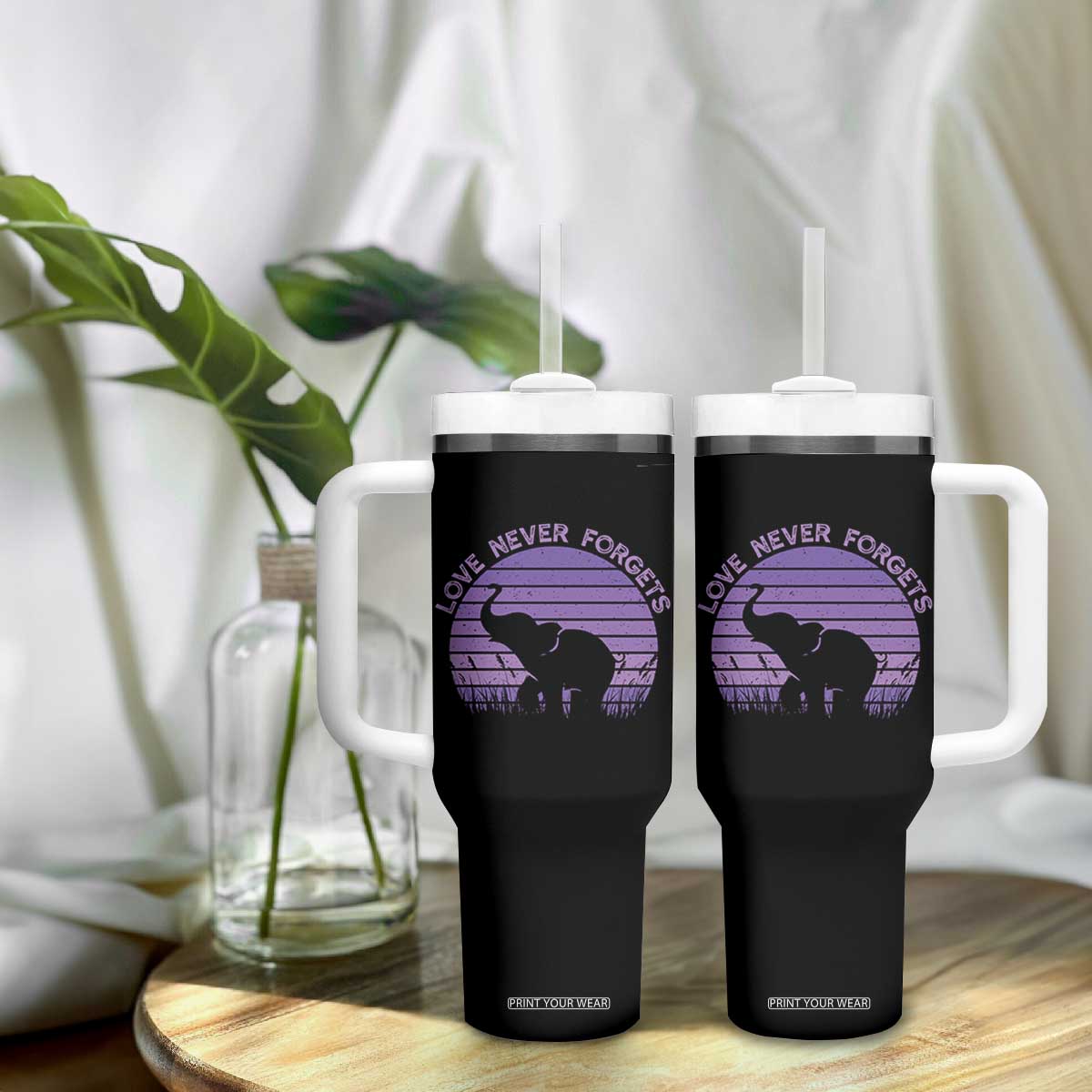 Alzheimer's Awareness Support Tumbler With Handle Vintage Elephant Love Never Forgets TS12 Print Your Wear