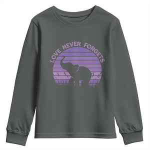 Alzheimer's Awareness Support Youth Sweatshirt Vintage Elephant Love Never Forgets TS12 Dark Heather Print Your Wear