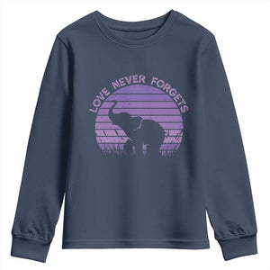 Alzheimer's Awareness Support Youth Sweatshirt Vintage Elephant Love Never Forgets TS12 Navy Print Your Wear