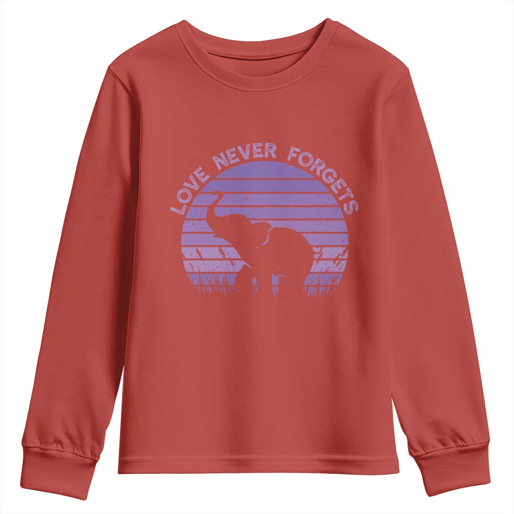 Alzheimer's Awareness Support Youth Sweatshirt Vintage Elephant Love Never Forgets TS12 Red Print Your Wear