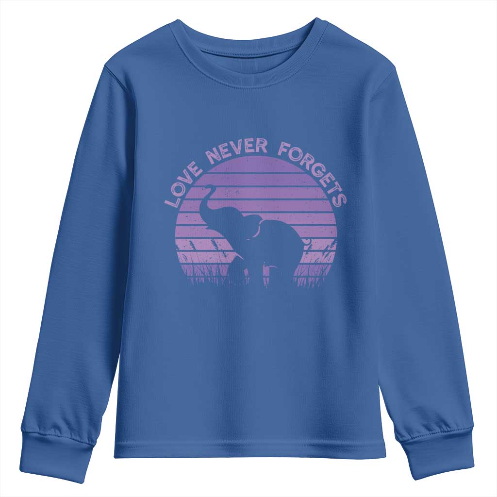 Alzheimer's Awareness Support Youth Sweatshirt Vintage Elephant Love Never Forgets TS12 Royal Blue Print Your Wear