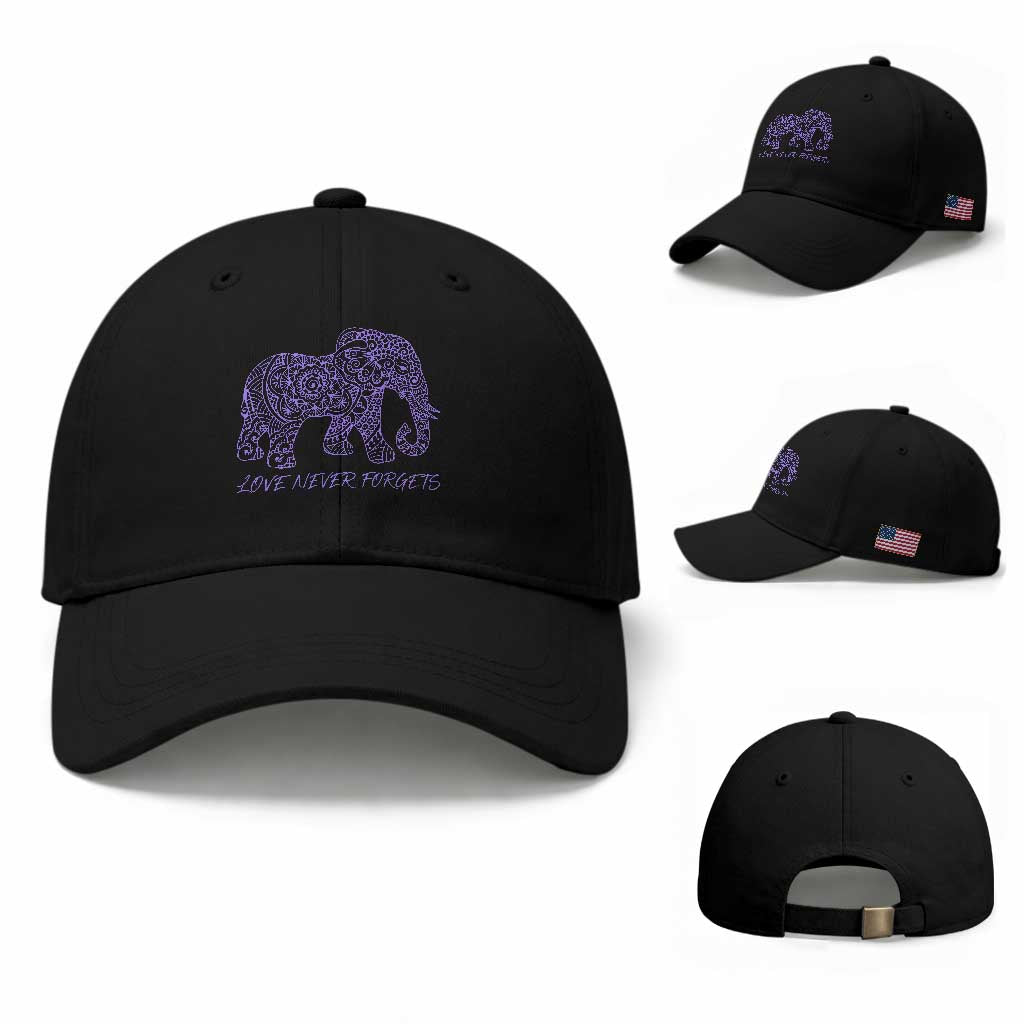Love Never Forgets Elephant Mandala Baseball Cap Animal Lover Gift TS12 Baseball Cap Universal Fit Black Print Your Wear