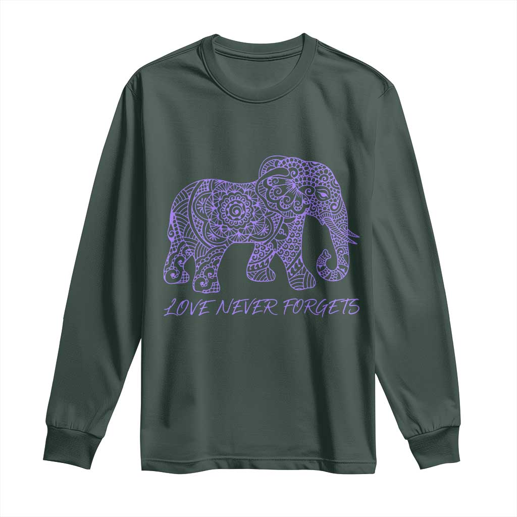 Love Never Forgets Elephant Mandala Long Sleeve Shirt Animal Lover Gift TS12 Dark Forest Green Print Your Wear
