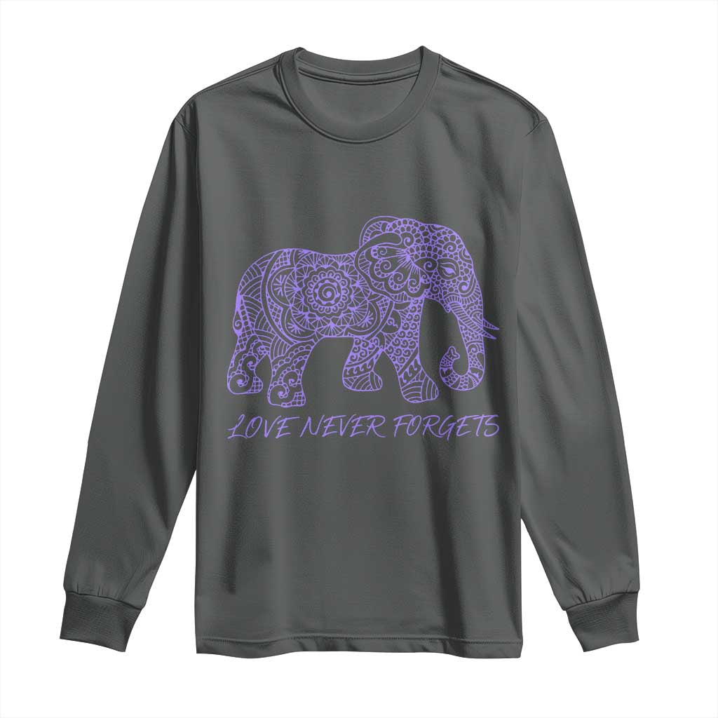 Love Never Forgets Elephant Mandala Long Sleeve Shirt Animal Lover Gift TS12 Dark Heather Print Your Wear
