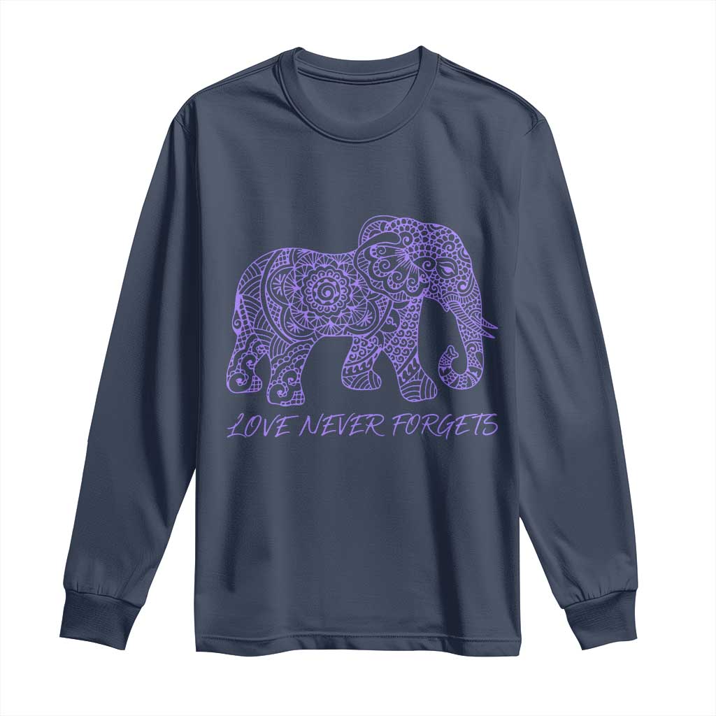 Love Never Forgets Elephant Mandala Long Sleeve Shirt Animal Lover Gift TS12 Navy Print Your Wear