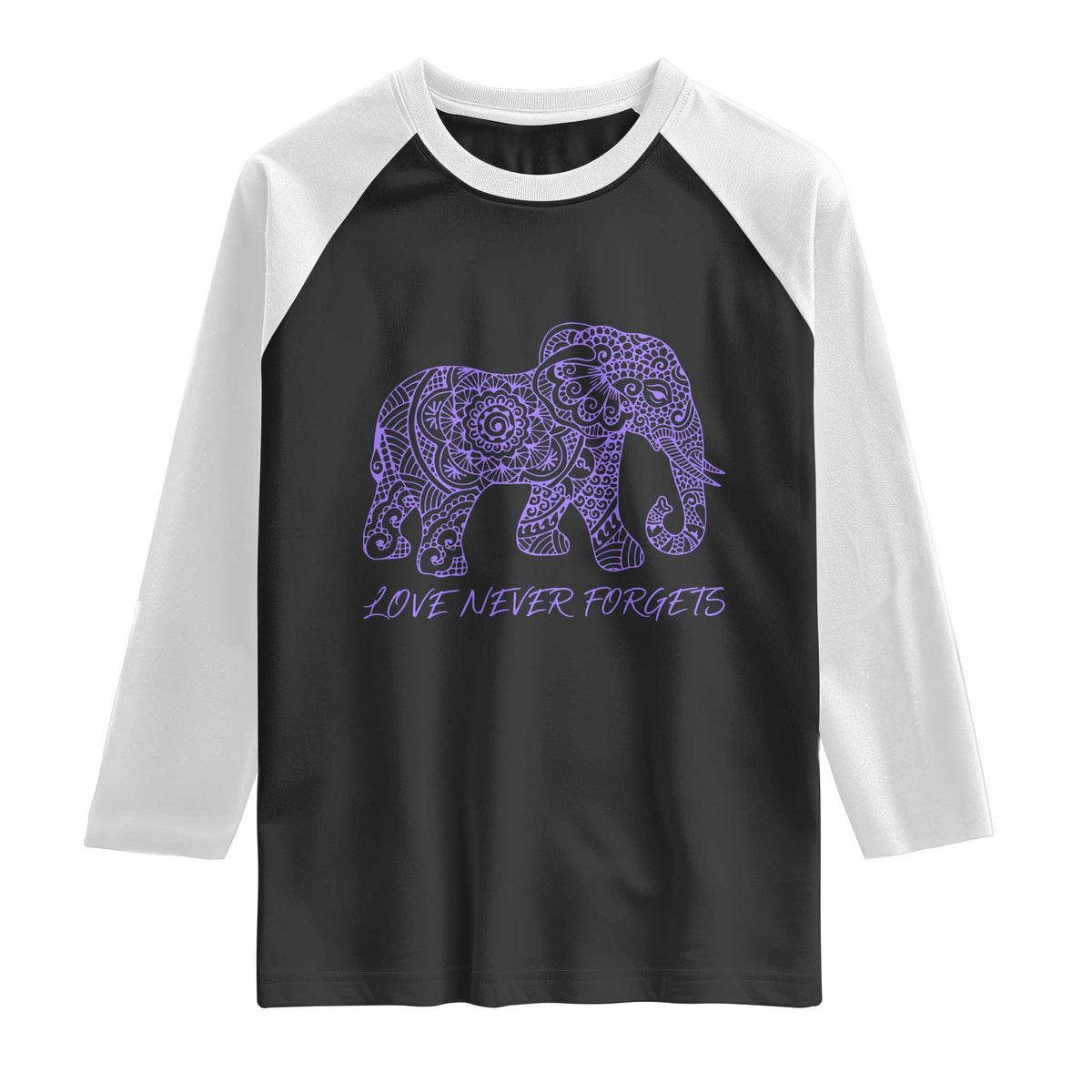 Love Never Forgets Elephant Mandala Raglan Shirt Animal Lover Gift TS12 Black White Print Your Wear