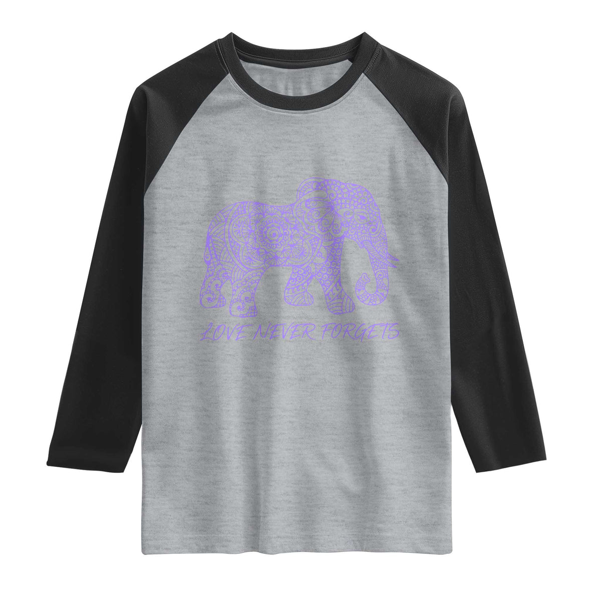 Love Never Forgets Elephant Mandala Raglan Shirt Animal Lover Gift TS12 Heather Gray Black Print Your Wear