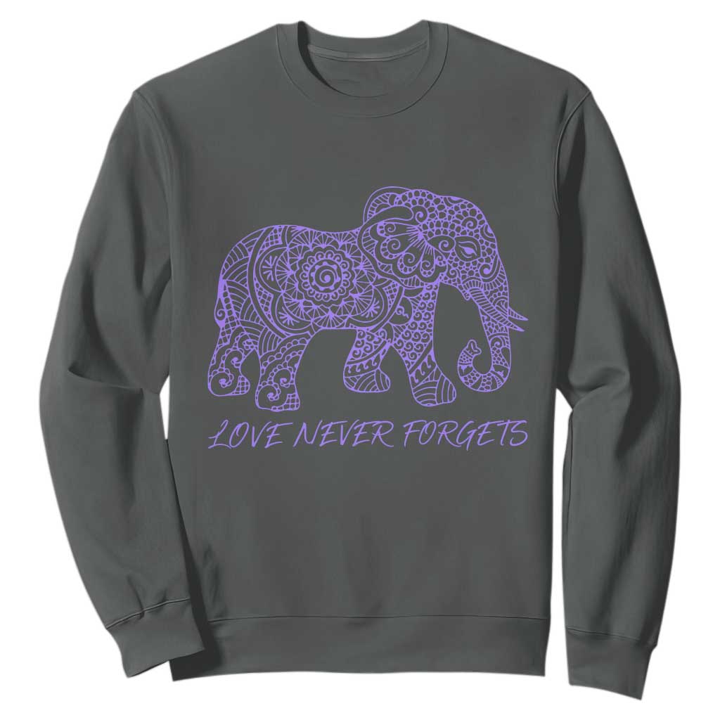 Love Never Forgets Elephant Mandala Sweatshirt Animal Lover Gift TS12 Dark Heather Print Your Wear