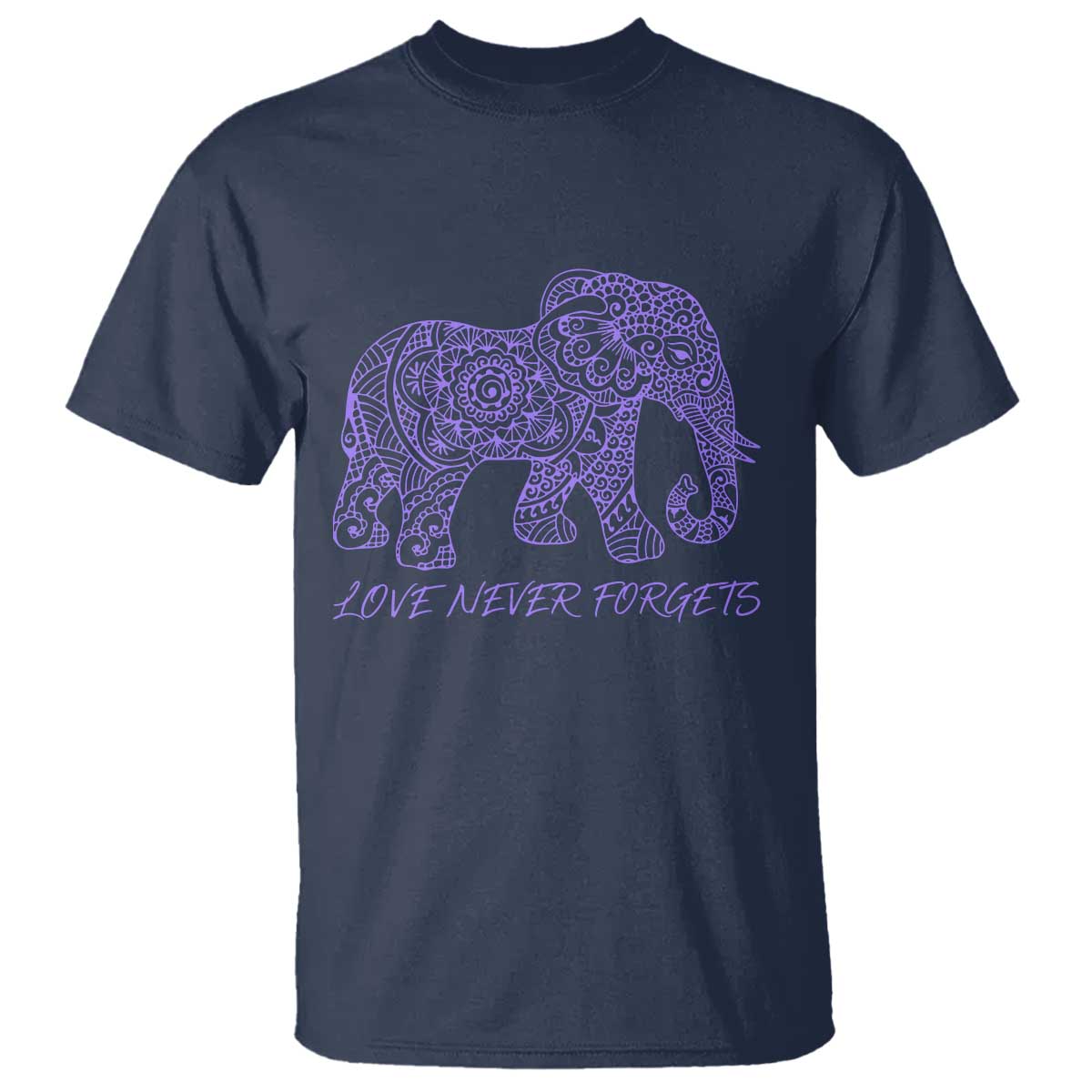 Love Never Forgets Elephant Mandala T Shirt Animal Lover Gift TS12 Navy Print Your Wear