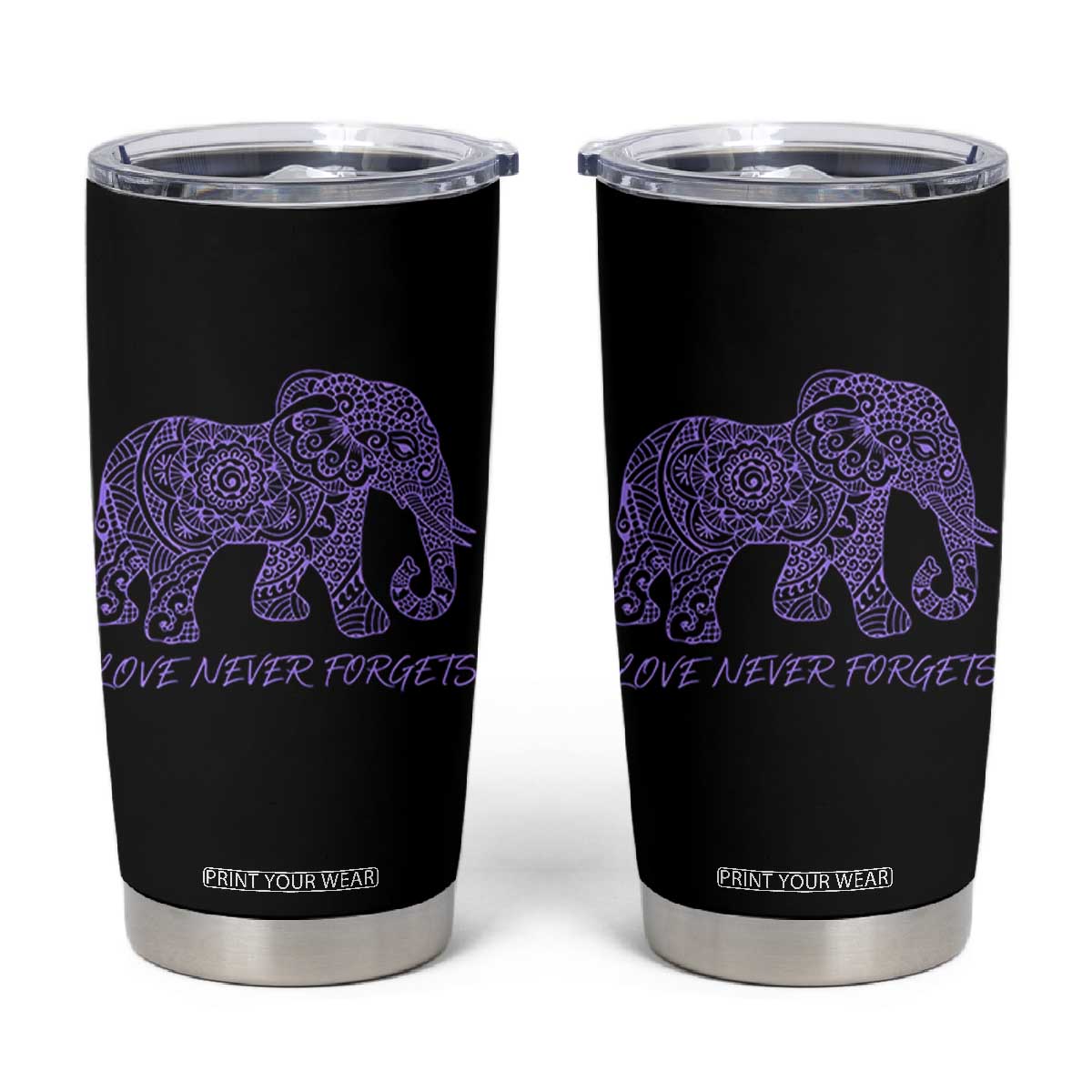 Love Never Forgets Elephant Mandala Tumbler Cup Animal Lover Gift TS12 Black Print Your Wear