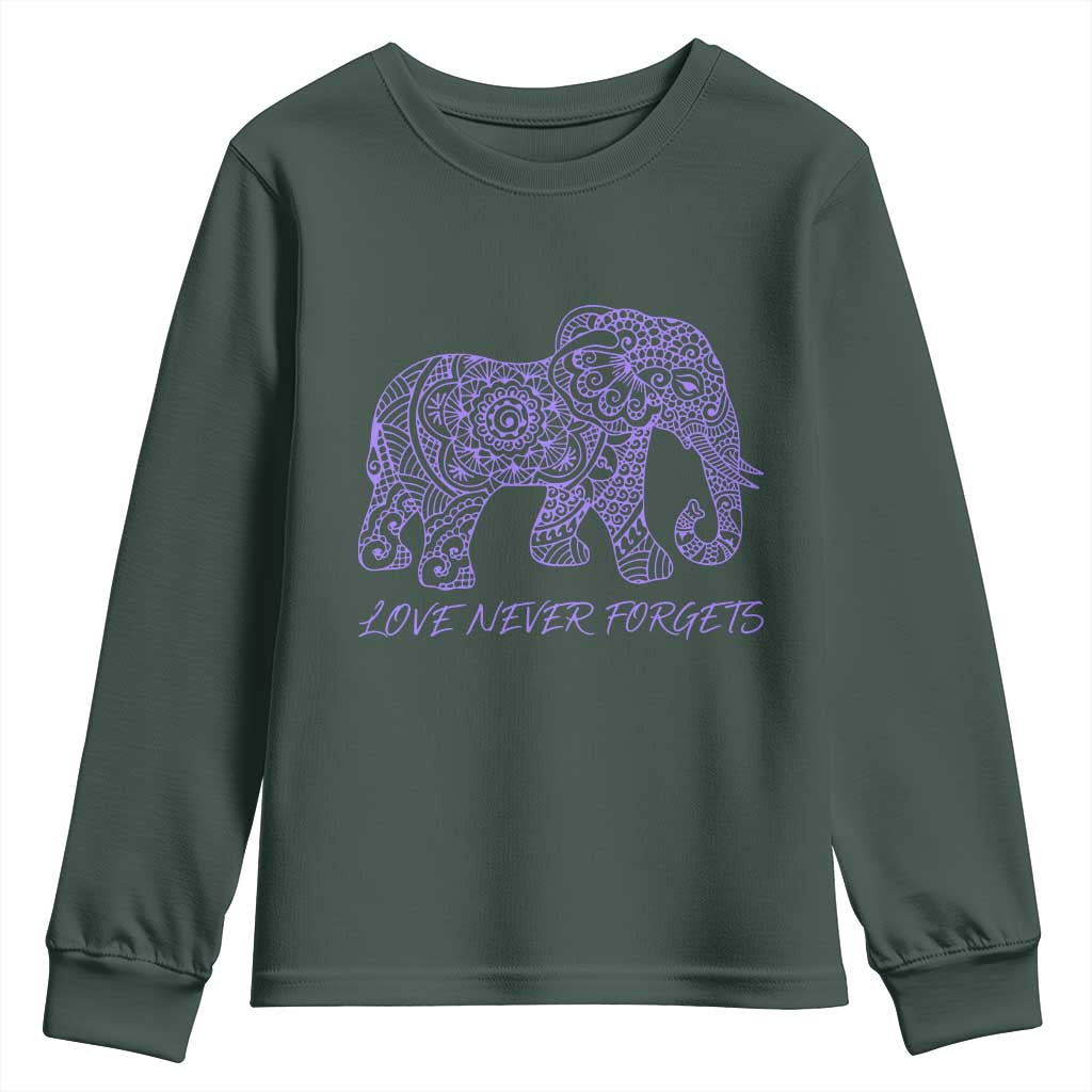 Love Never Forgets Elephant Mandala Youth Sweatshirt Animal Lover Gift TS12 Dark Forest Green Print Your Wear