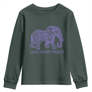 Love Never Forgets Elephant Mandala Youth Sweatshirt Animal Lover Gift TS12 Dark Forest Green Print Your Wear
