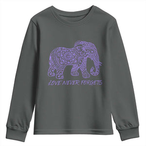 Love Never Forgets Elephant Mandala Youth Sweatshirt Animal Lover Gift TS12 Dark Heather Print Your Wear
