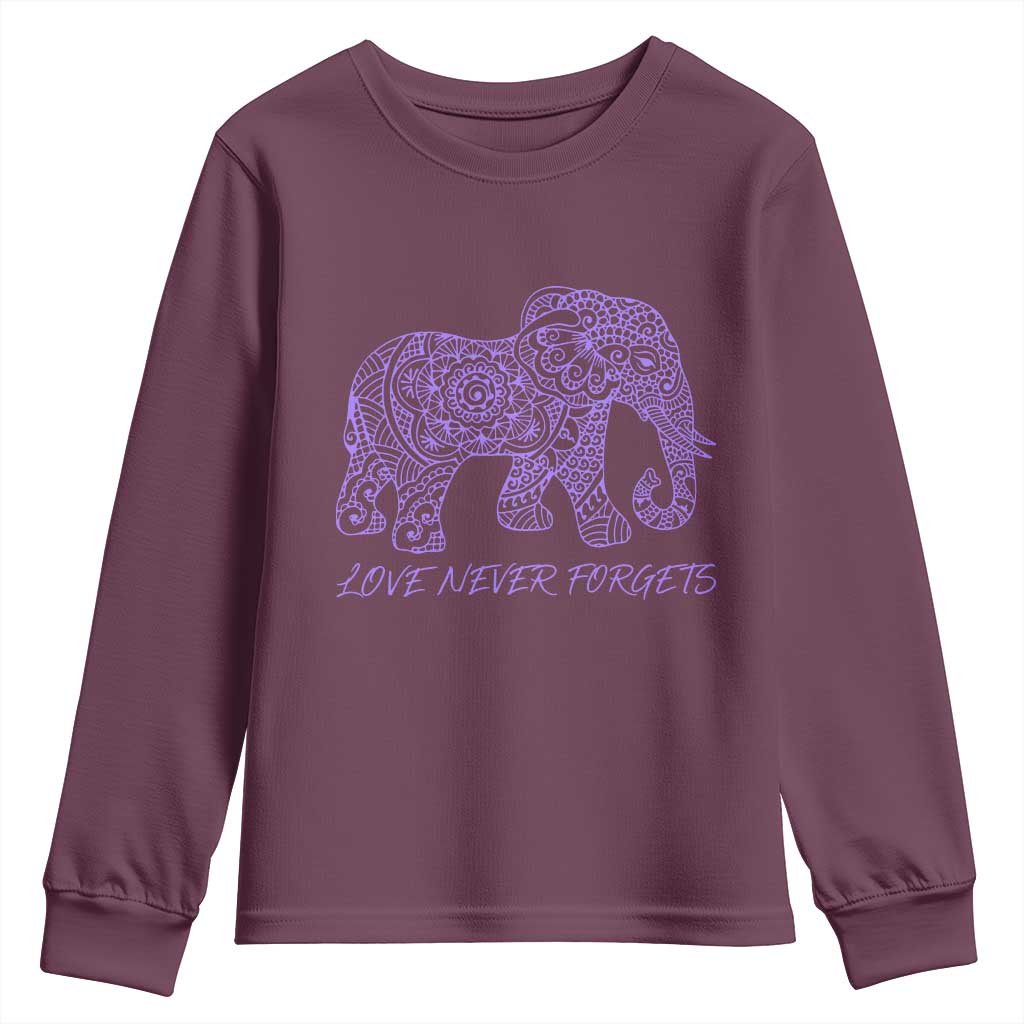Love Never Forgets Elephant Mandala Youth Sweatshirt Animal Lover Gift TS12 Maroon Print Your Wear