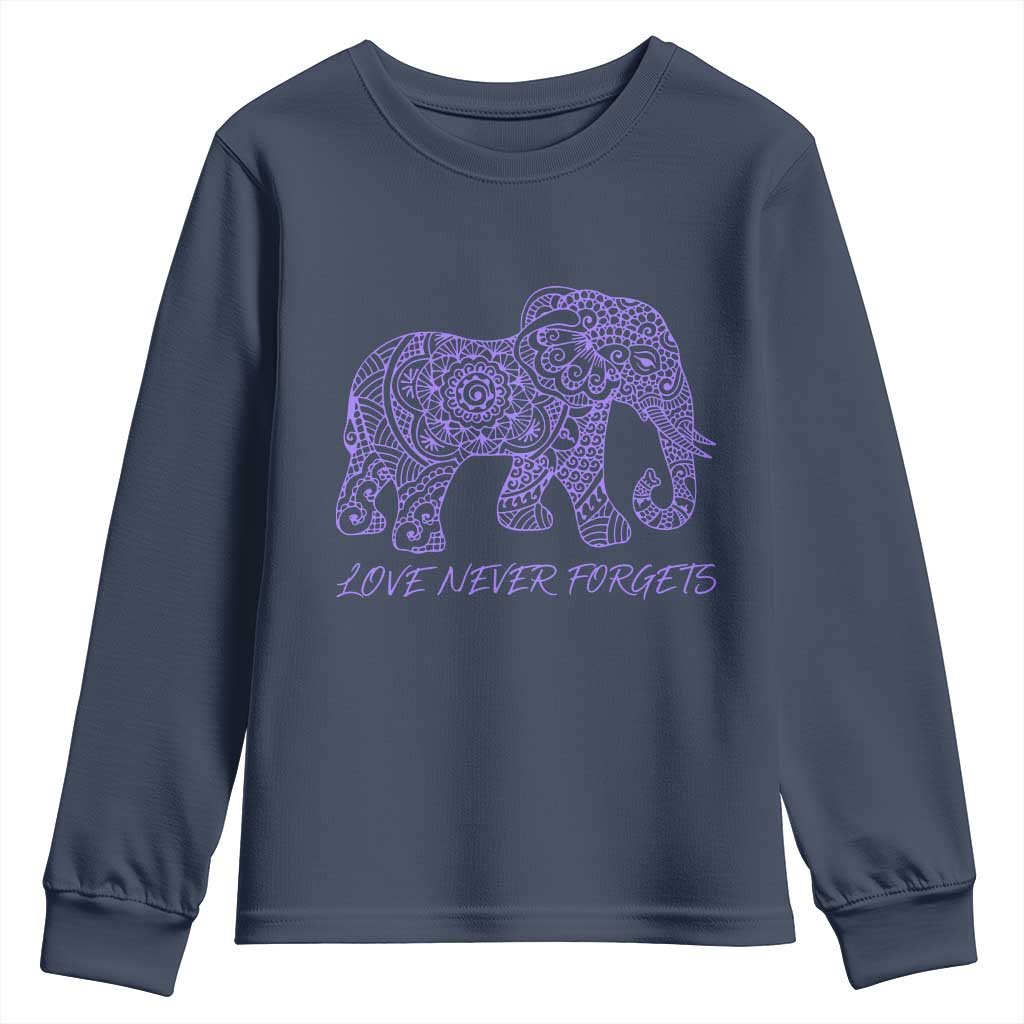 Love Never Forgets Elephant Mandala Youth Sweatshirt Animal Lover Gift TS12 Navy Print Your Wear
