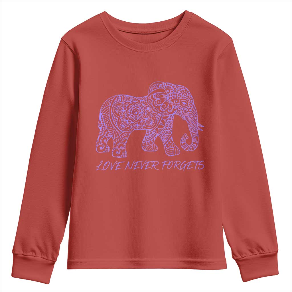 Love Never Forgets Elephant Mandala Youth Sweatshirt Animal Lover Gift TS12 Red Print Your Wear