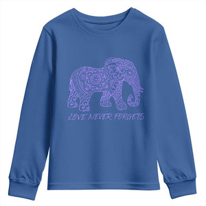 Love Never Forgets Elephant Mandala Youth Sweatshirt Animal Lover Gift TS12 Royal Blue Print Your Wear