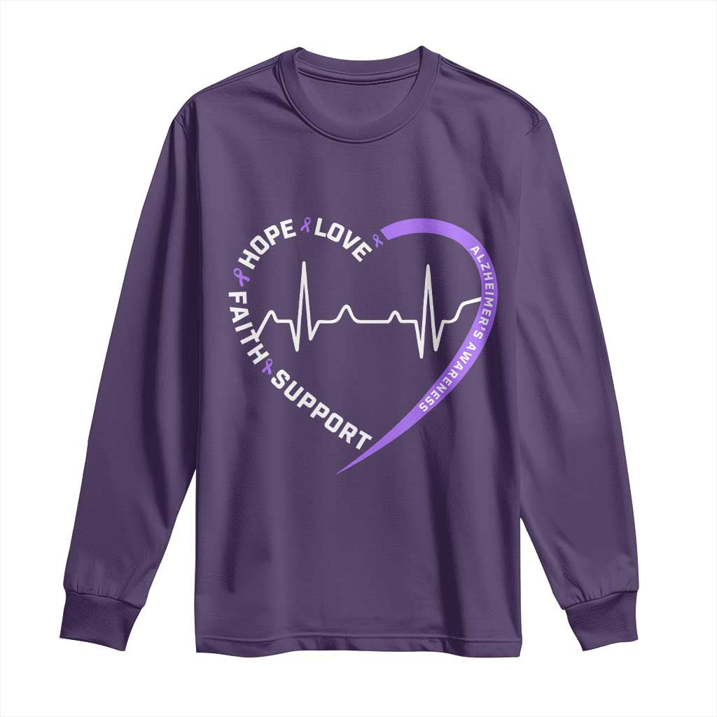 Alzheimers Awareness Heart Heartbeat Purple Ribbon Long Sleeve Shirt Hope Love Faith Support TS12 Purple Print Your Wear