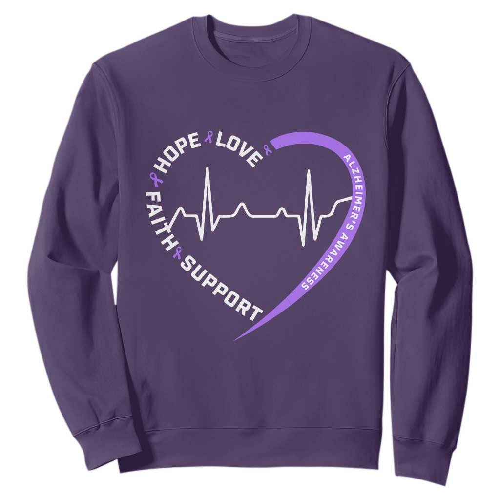 Alzheimers Awareness Heart Heartbeat Purple Ribbon Sweatshirt Hope Love Faith Support TS12 Purple Print Your Wear