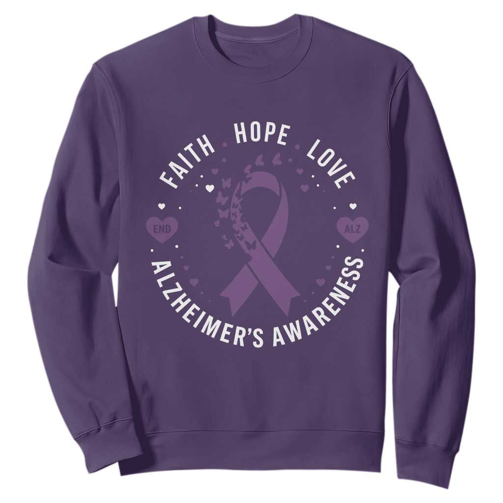 Faith Hope Love Purple Ribbon Sweatshirt End Alzheimers Butterfly Graphic TS12 Purple Print Your Wear