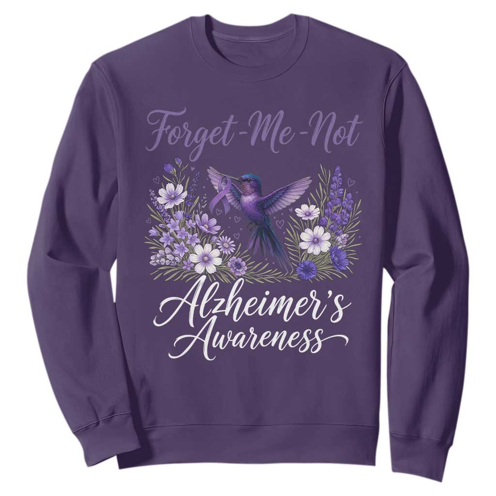 Forget Me Not Alzheimers Awareness Sweatshirt Hummingbird Purple Ribbon Floral TS12 Purple Print Your Wear