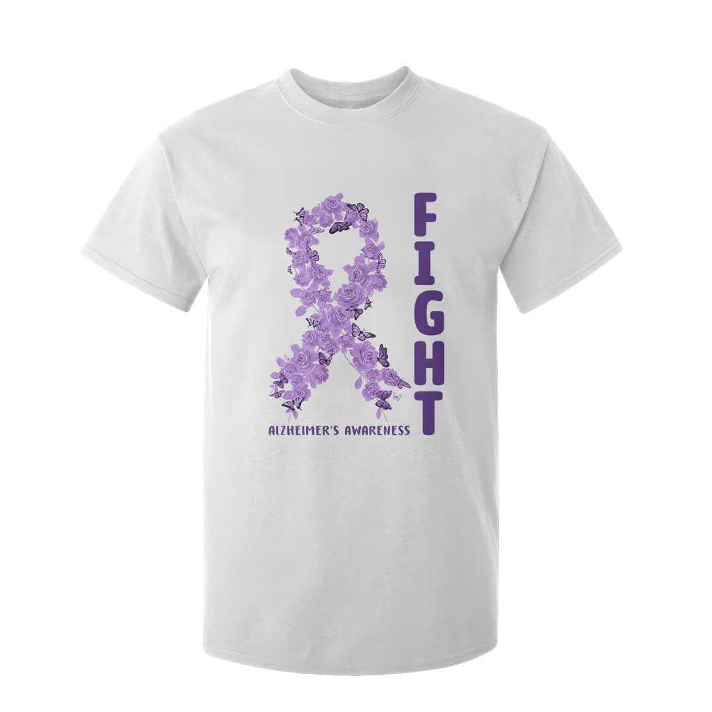 Fight Alzheimers Awareness Support T Shirt For Kid Purple Ribbon Floral Butterfly TS12 White Print Your Wear